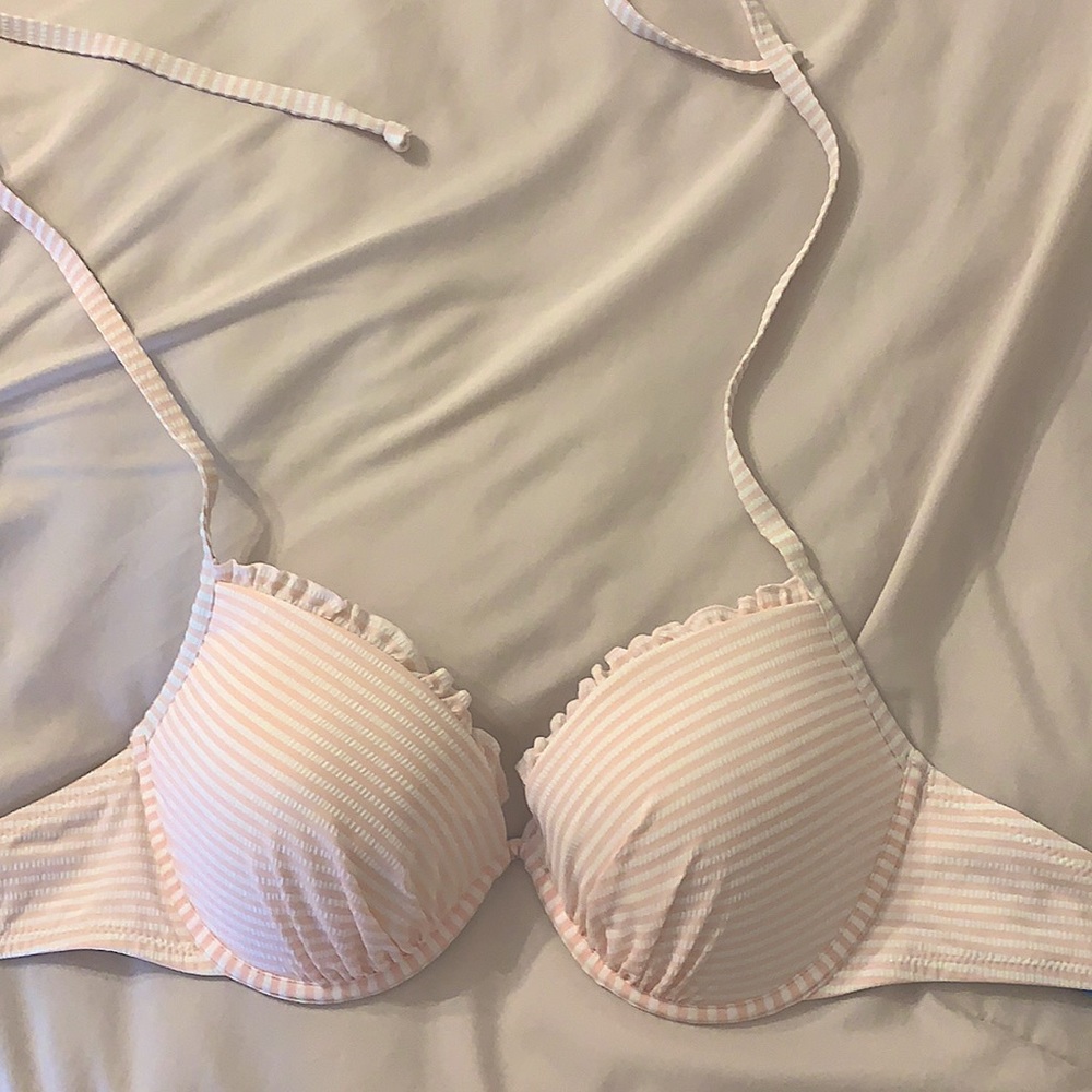 Pink and white stripped bikini top